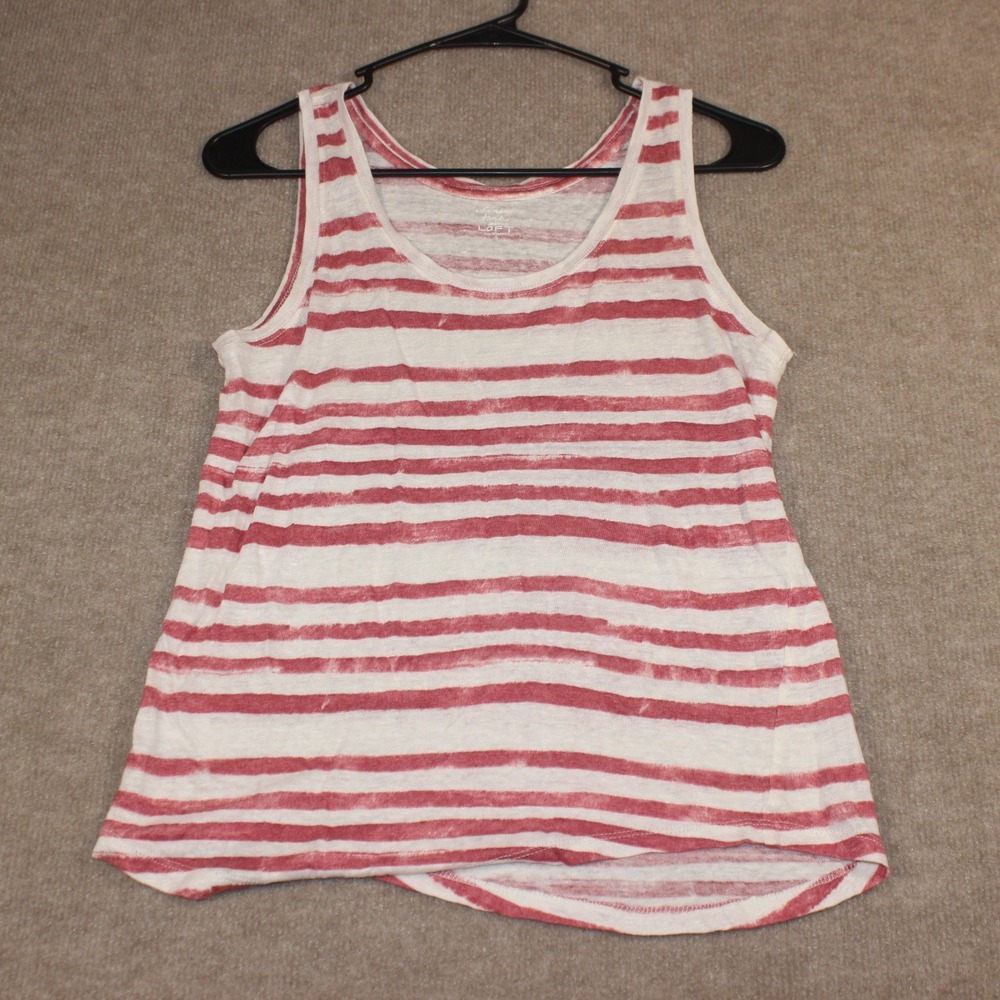 LOFT Ann Taylor Linen Blend Striped Tank Top Red White SM Scoop Neck Sleeveless